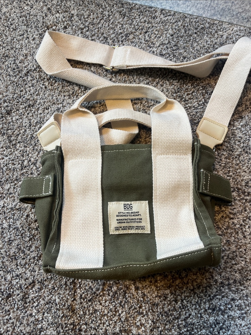 BDG Olive Canvas Messenger Bag with Cream Straps